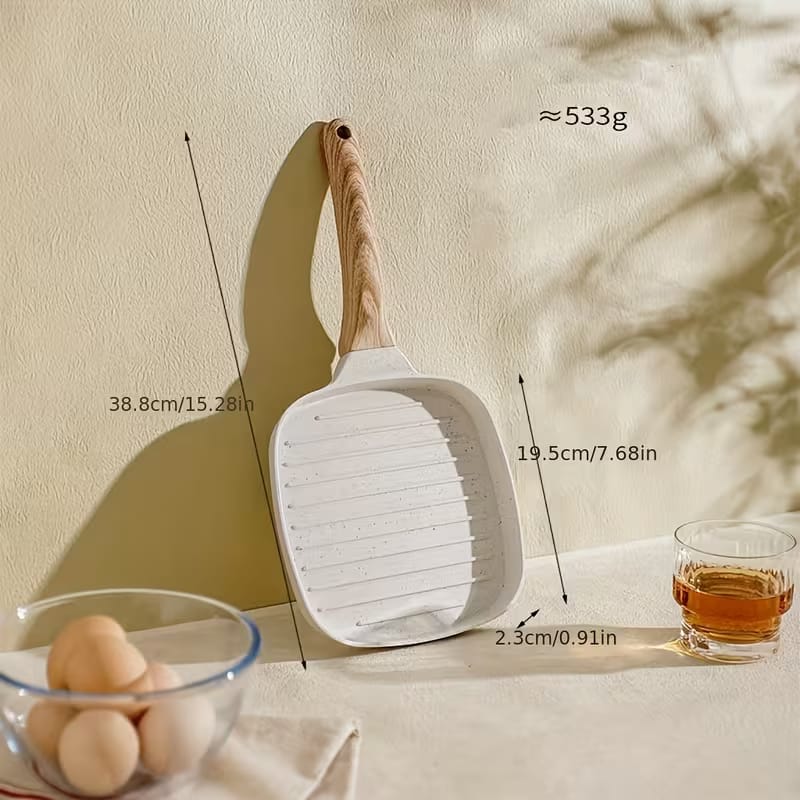 Premium Non-Stick Grill Frying Pan with Wooden Handle