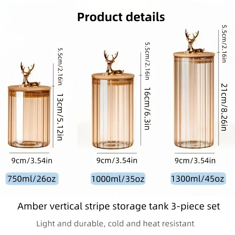 Luxury 3pcs Sealed Jar Set – Deer Head Borosilicate Glass Jars with Lids