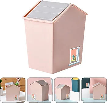 House-Shaped Desktop Trash Can with Swing Lid