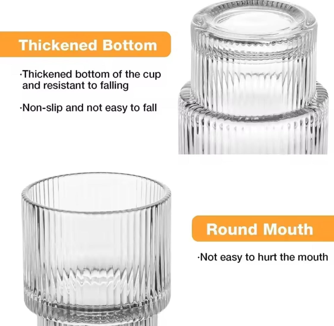 Ribbed Drinking Glasses with Bamboo Lids and Straws  400ML