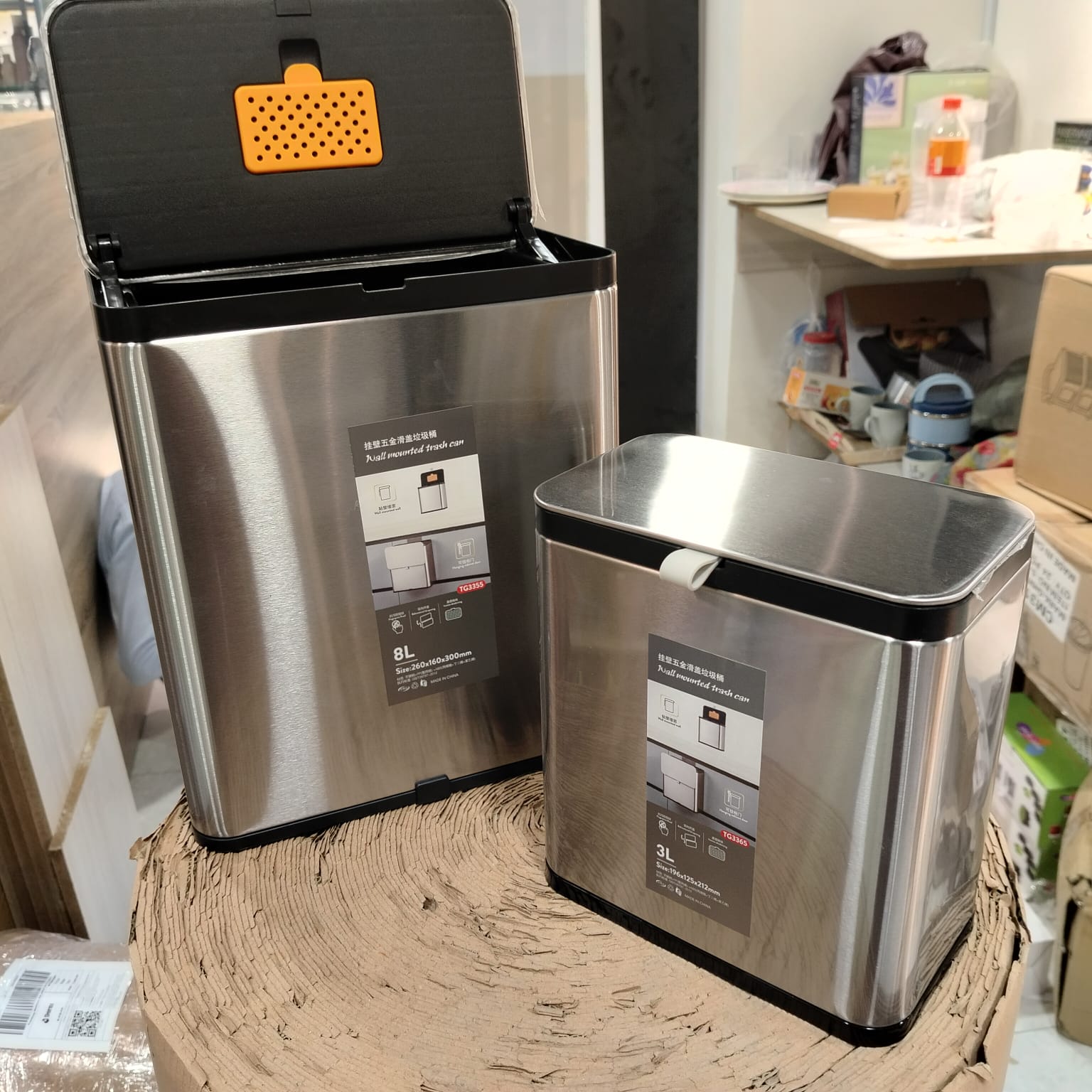 Stainless Steel Hanging Trash Can – Dual Opening Lid (3L / 8L)