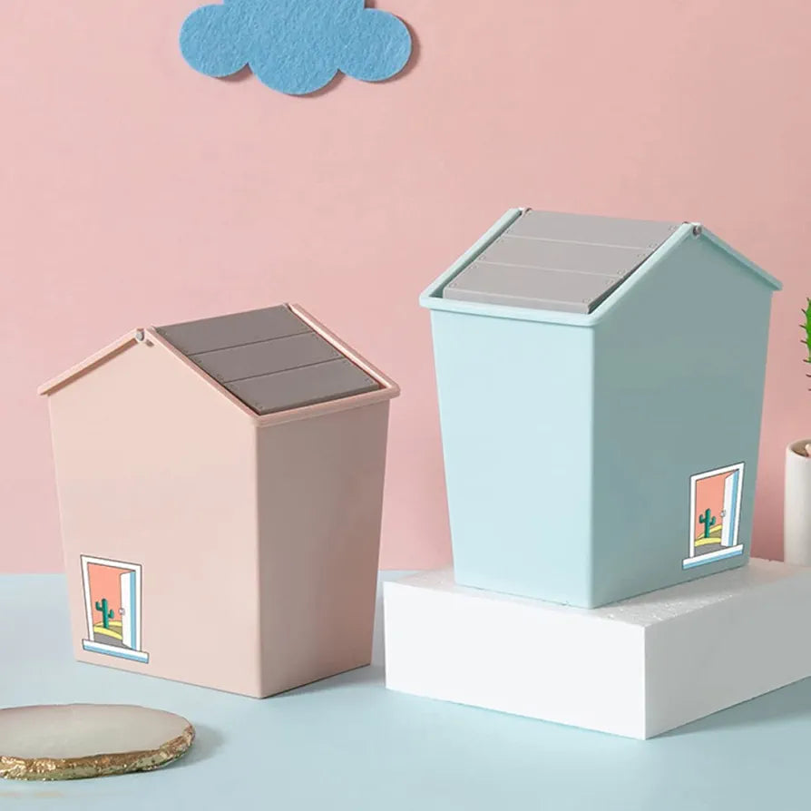 House-Shaped Desktop Trash Can with Swing Lid