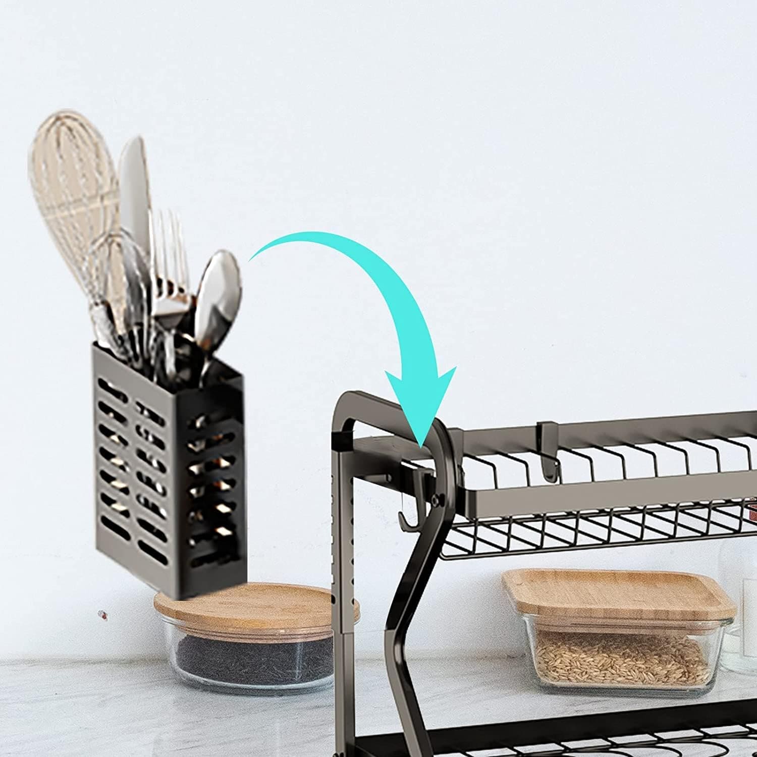 Premium 2-Tier Dish Drying Rack with Utensil Holder & Cutting Board Slot