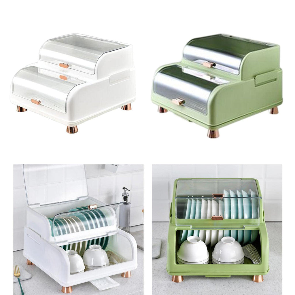 Multifunctional 2-Tier Dish Drying Rack with Dustproof Cover