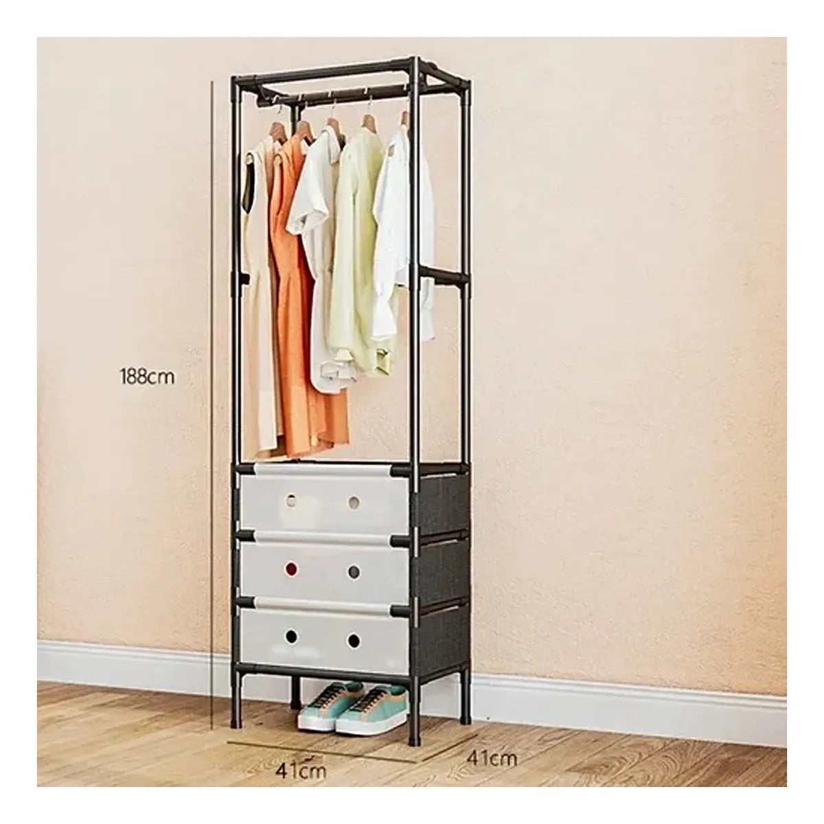 Multi-Functional Tall Garment Rack with 3 Fabric Drawers & Storage Shelves