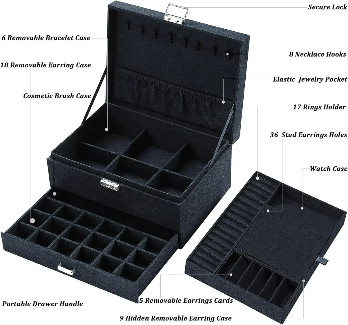 Premium Velvet Jewelry Organizer Box – 3 Layer with Lock