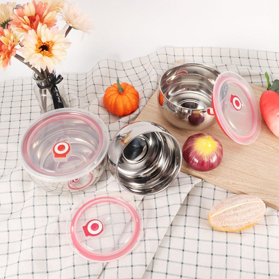 3 Sizes Stainless Steel Food Container with Airtight Plastic Lid
