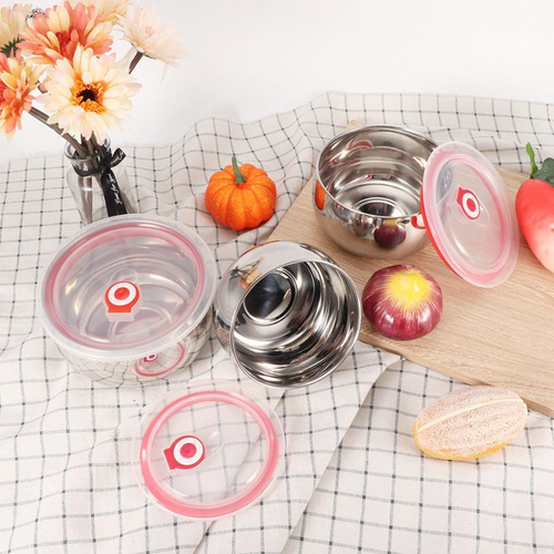 3 Sizes Stainless Steel Food Container with Airtight Plastic Lid