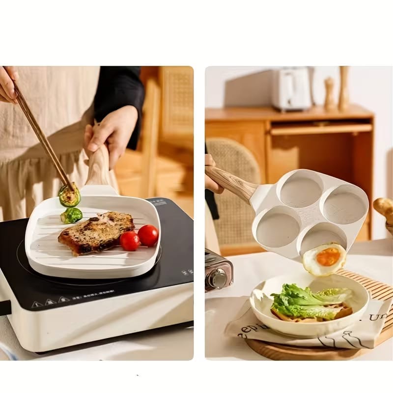 Premium Non-Stick Grill Frying Pan with Wooden Handle