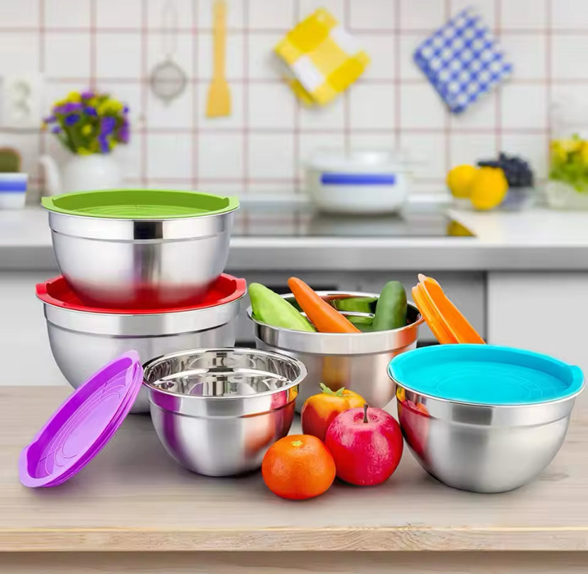 Set Of 5 Stainless Steel Mixing Bowl With Lid,