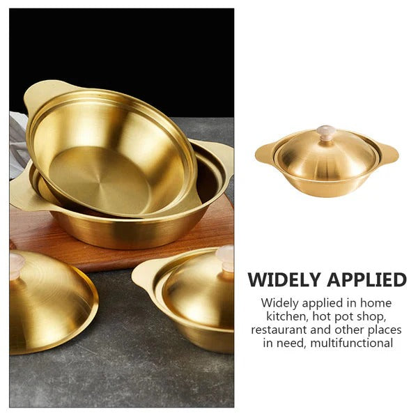 Golden Serving Bowl & Cooking Pot – With Lid & Side Handles