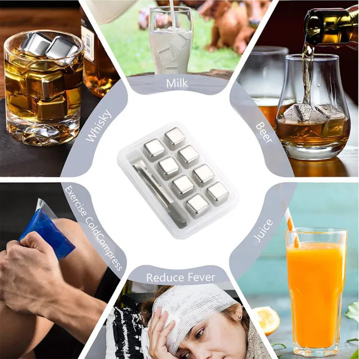 Reusable Stainless Steel Ice Cubes (Set of 8)