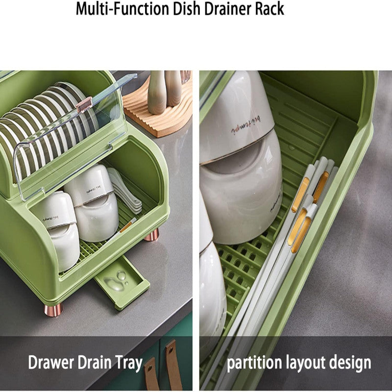 Multifunctional 2-Tier Dish Drying Rack with Dustproof Cover
