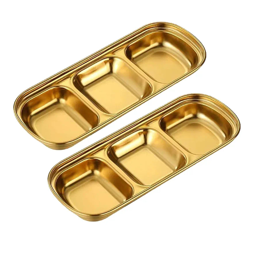 3-Compartment Stainless Steel Sauce & Condiment Tray (Golden)