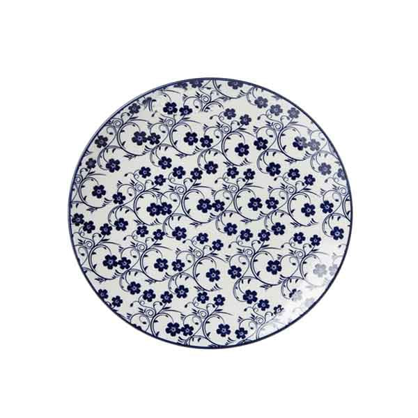 Danny Home Blue Floral Ceramic Flat Plate Collection
